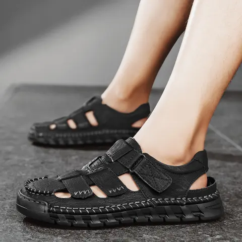 Men's Simple All-match Leather Non-slip Sandals