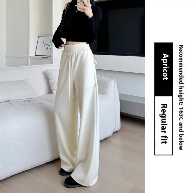 Loose Drooping Straight leg Pants Sweatpants High Waist Slimming American Wide Leg Pants Apricot - Shop at LoveMi