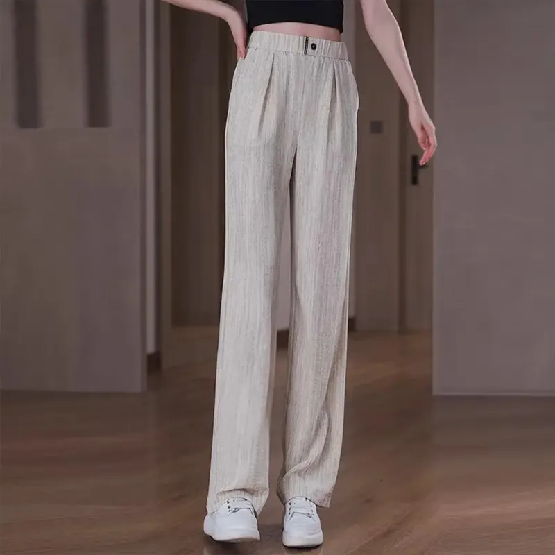 Draping Ice Silk Straight-leg Pants Women's Slimming Plus Size Fashion - 2502 Almond Color Small-Xxl