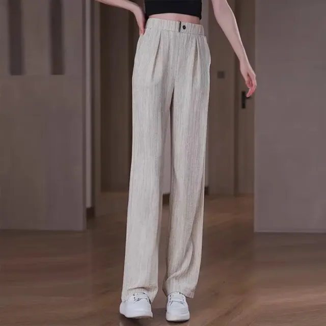 Draping Ice Silk Straight leg Pants Women's Slimming Plus Size Fashion 2502 Almond Color High - Shop at LoveMi
