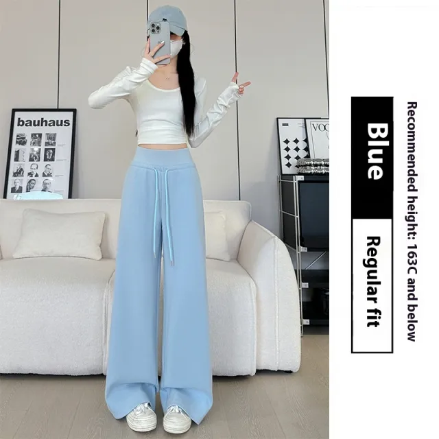 Loose Drooping Straight leg Pants Sweatpants High Waist Slimming American Wide Leg Pants Blue - Shop at LoveMi