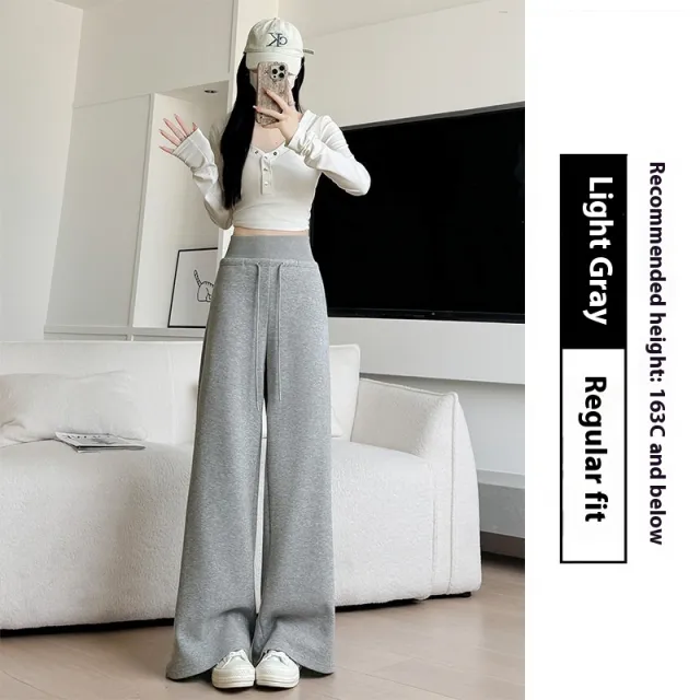 Loose Drooping Straight leg Pants Sweatpants High Waist Slimming American Wide Leg Pants Gray - Shop at LoveMi