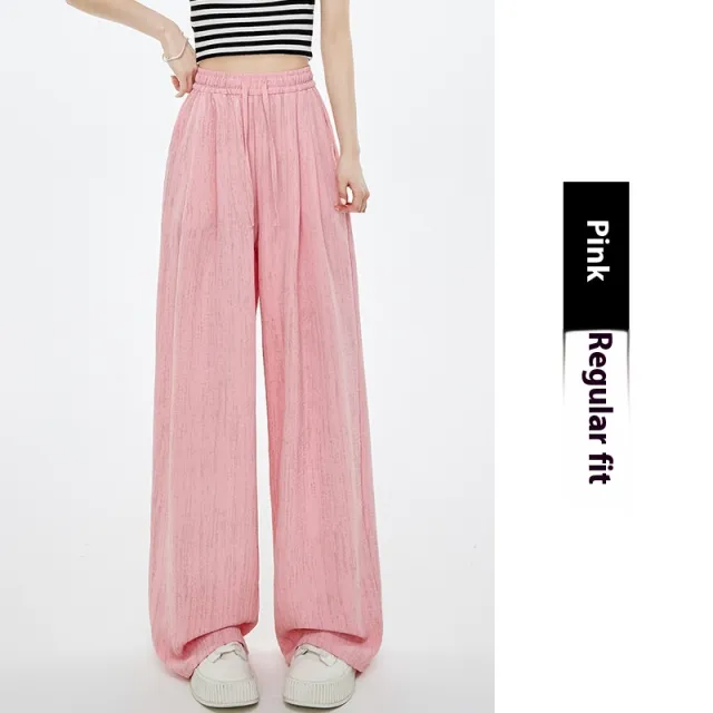 High Waist Drawstring Texture Feeling Lazy American Casual Mopping Pants Pink - Shop at LoveMi