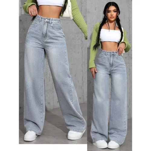 Sweet And Spicy Style High Waist Straight Jeans - Gray