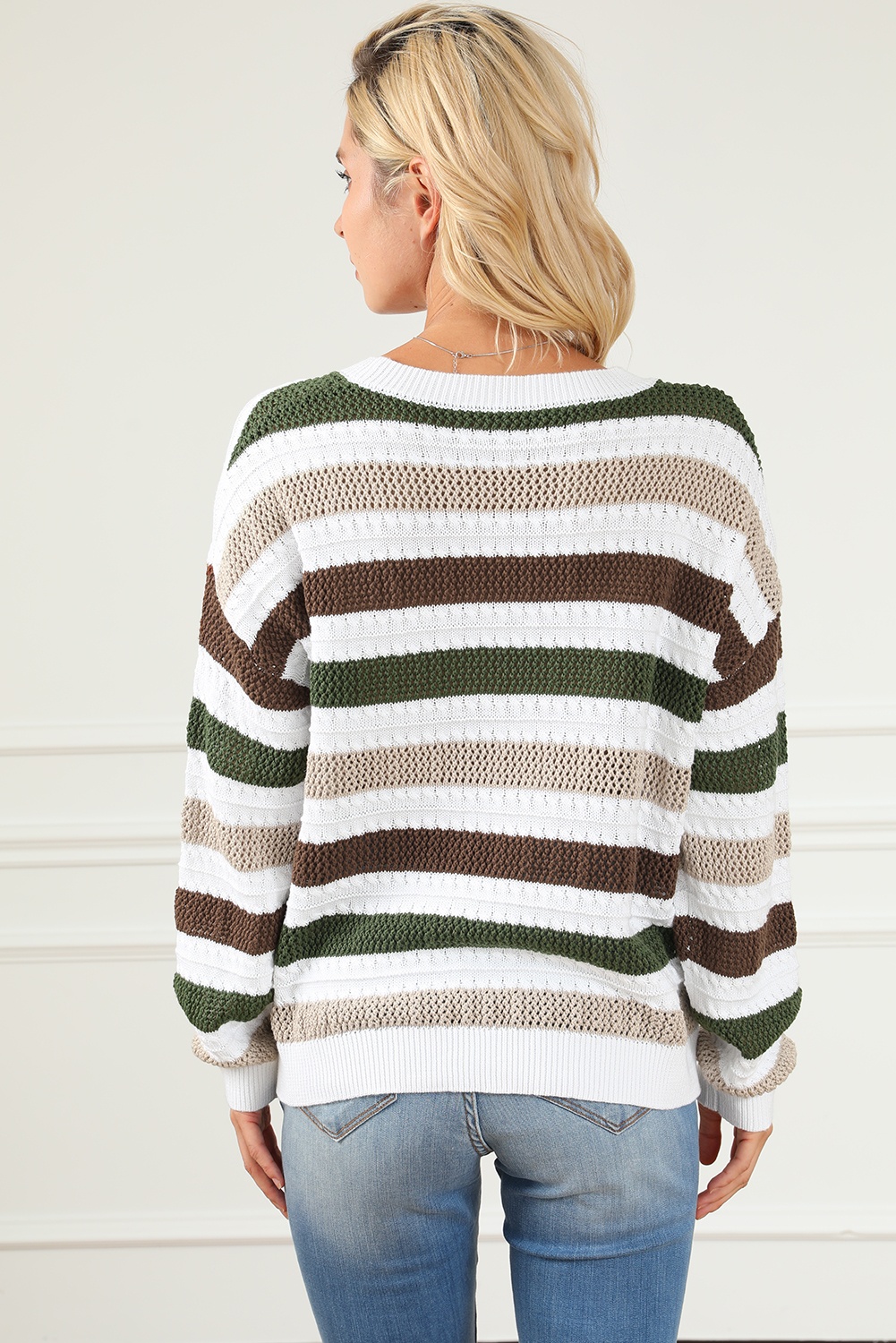 Stripe Crochet Hollow Out Knit Sweater