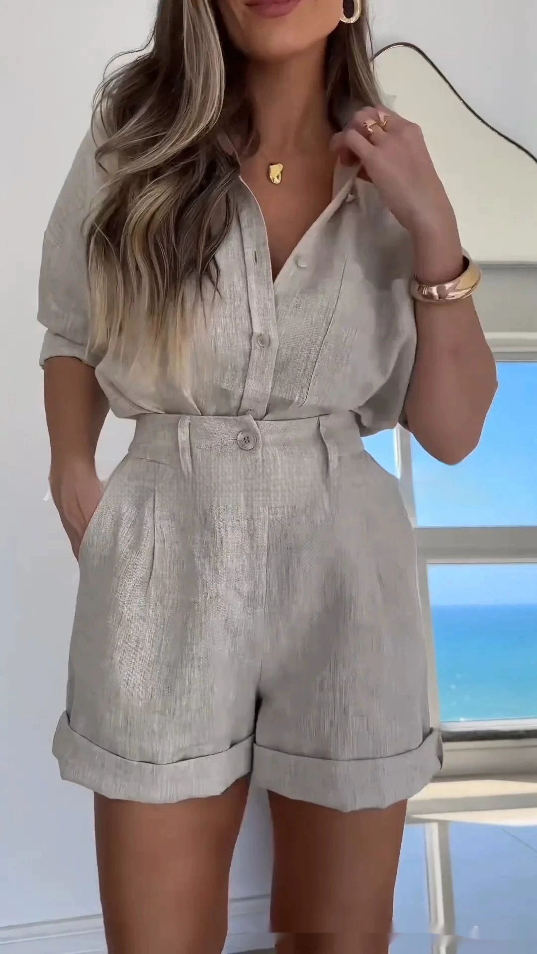 Women's Shirt  Short Pants Loose Suit Casual