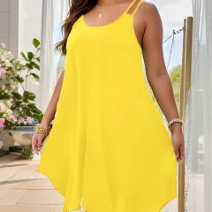 Fashion Plus Size Design Loose And Comfortable Dress - Yellow - View 1