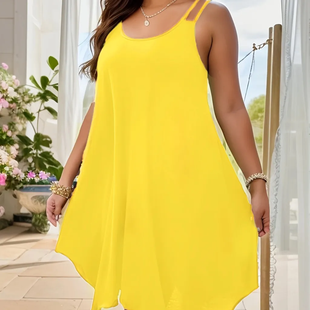 Fashion Plus Size Design Loose And Comfortable Dress - Yellow
