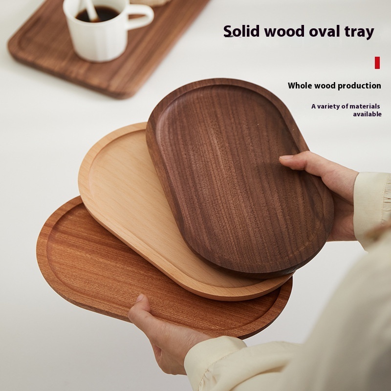 Japanese Oval Wooden Solid Wood Black Walnut Afternoon Tea Coffee Exquisite Small Tray