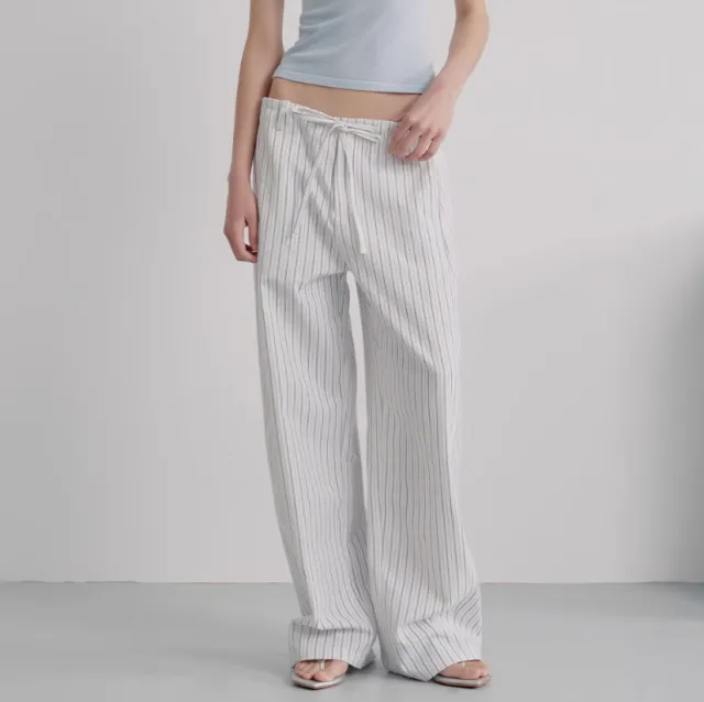 Striped Blue And White Drawstring Banana Pants White - Shop at LoveMi