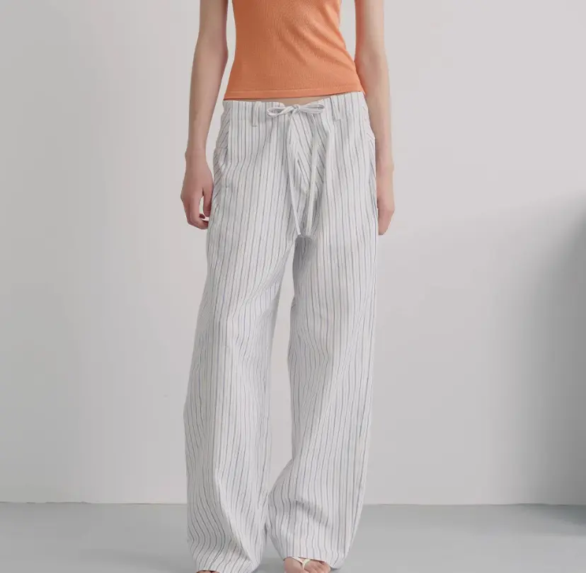 Striped Blue And White Drawstring Banana Pants