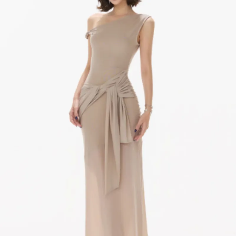 Cool Knitted Off-neck Dress - Apricot