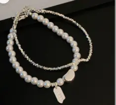 Elegant Double-layer Winding Small Pieces Of Silver Pearl Bracelet