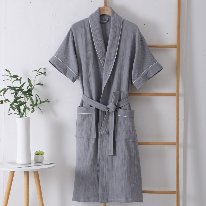 Pure Cotton Bathrobe Double-layer Gauze Short Sleeve Nightgown