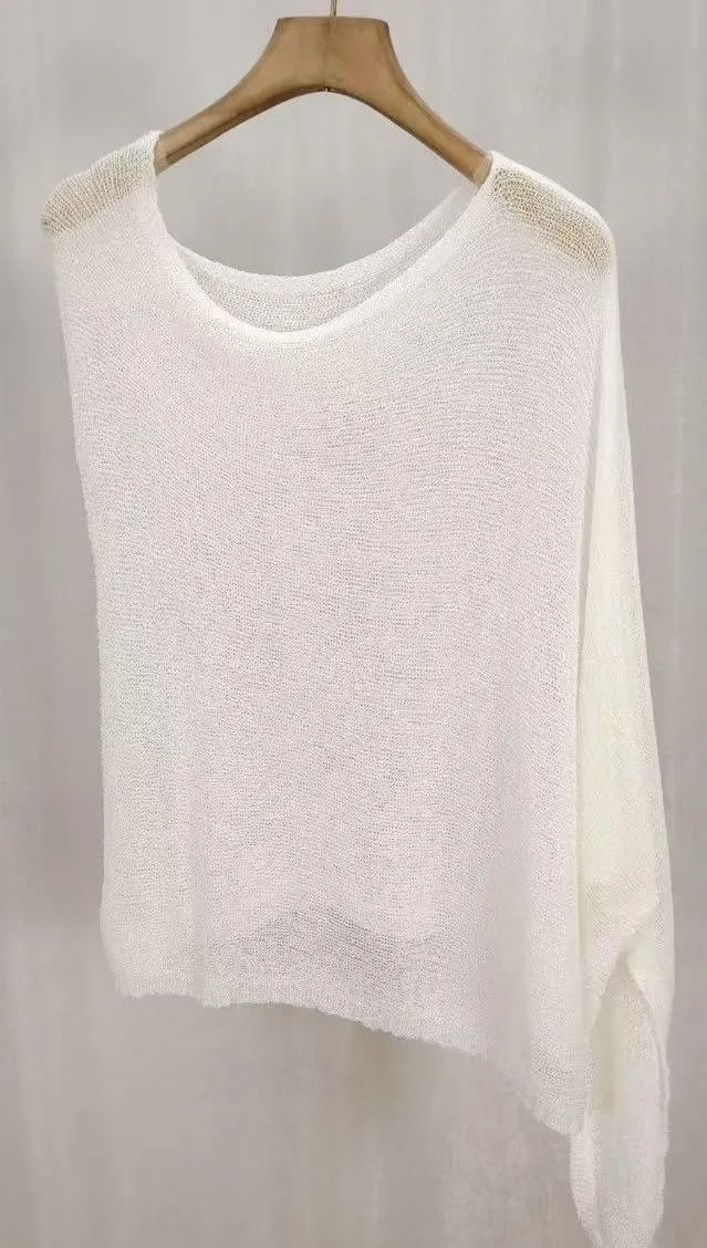 Irregular Cape And Shawl Sun Protection Shirt Women's Season Knitwear Top White - Shop at LoveMi
