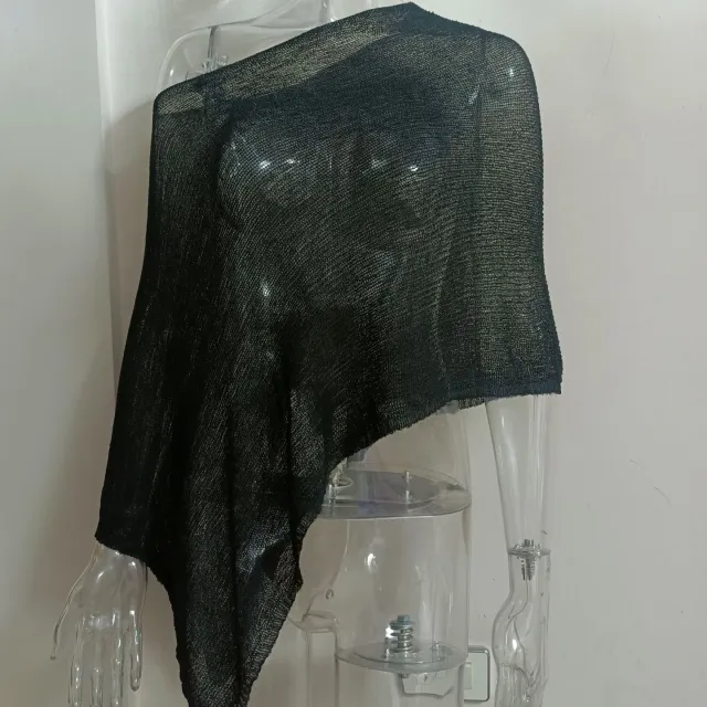Irregular Cape And Shawl Sun Protection Shirt Women's Season Knitwear Top Black - Shop at LoveMi