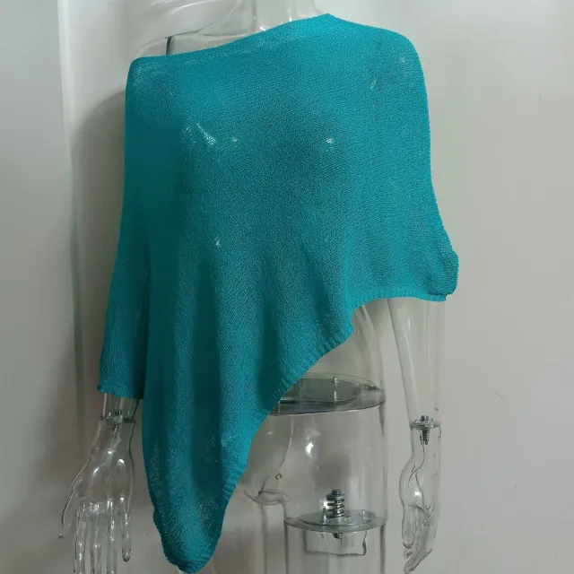 Irregular Cape And Shawl Sun Protection Shirt Women's Season Knitwear Top Blue - Shop at LoveMi