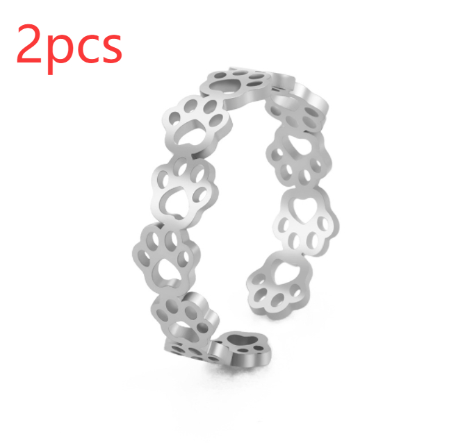 Stainless Steel Black Cut-out Cat's Paw Footprints Open Ring - Image 8