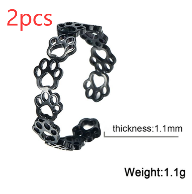 Stainless Steel Black Cut-out Cat's Paw Footprints Open Ring - Image 6
