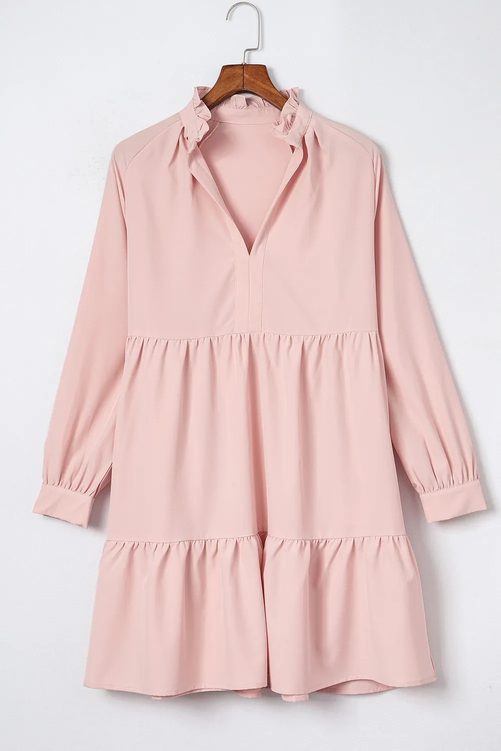 Frilled Stand Collar Long Sleeve Ruffle Dress
