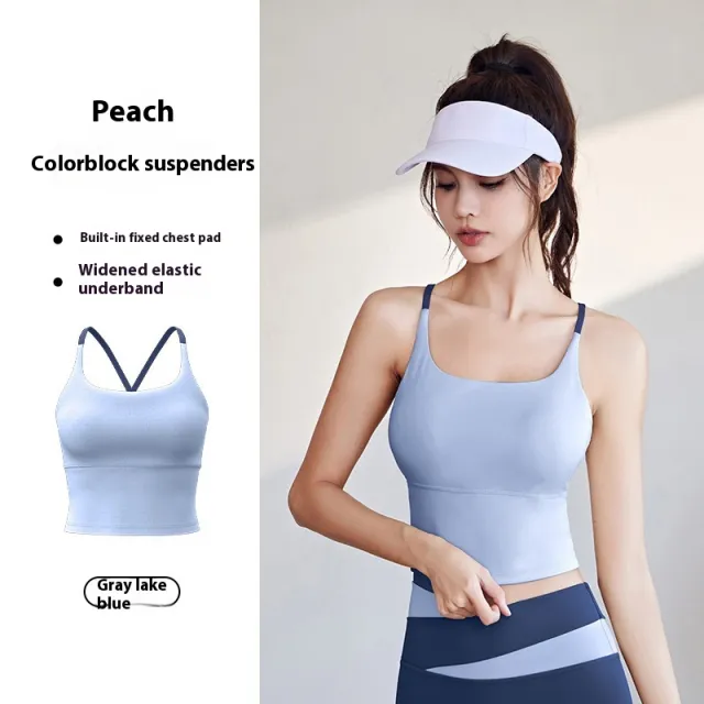 Summer With Chest Pad Yoga Bra Fitness Vest Top Sling Blue - Shop at LoveMi