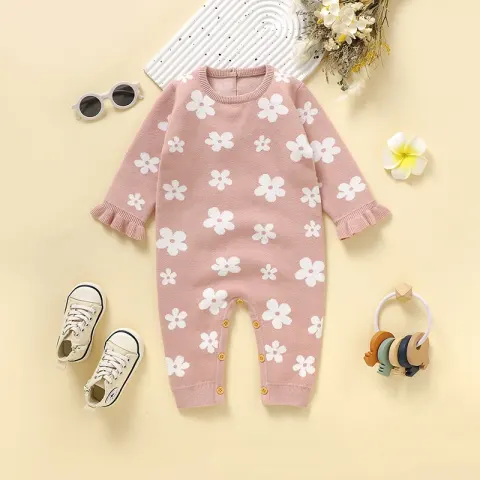 Baby Little Flower Knitted One-piece Rompers Jumpsuit