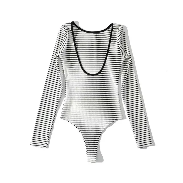 Sexy Big Back exposure Striped Tight Jumpsuit Solid Color Black And White Stripes - Shop at LoveMi