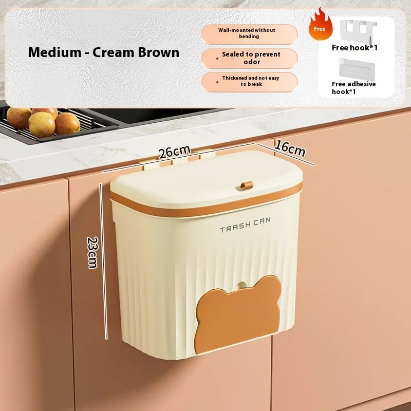 Wall-mounted Household Toilet Kitchen Waste Storage Bucket With Lid - Medium Cream Colour