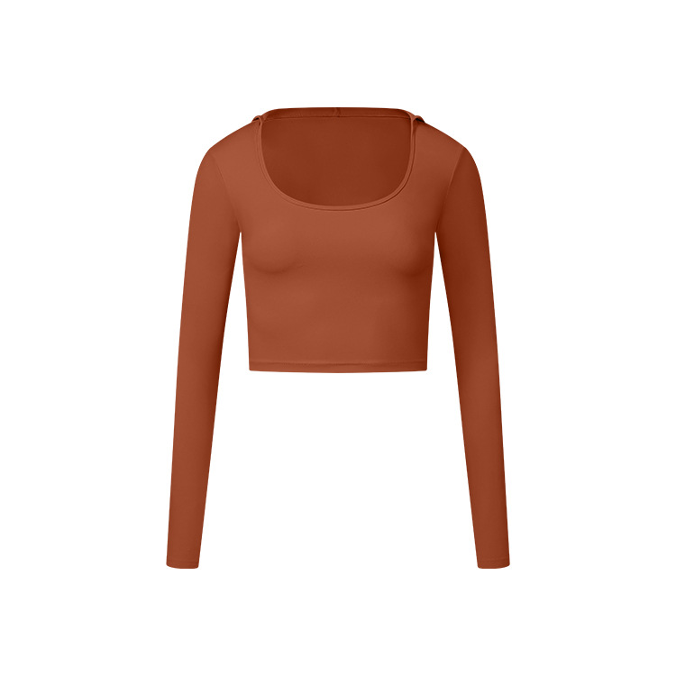 Long Sleeve Nude Feel Fabric Sports Top Orange - Shop at LoveMi