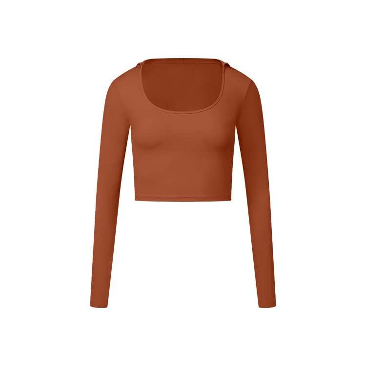 Long Sleeve Nude Feel Fabric Sports Top - Orange