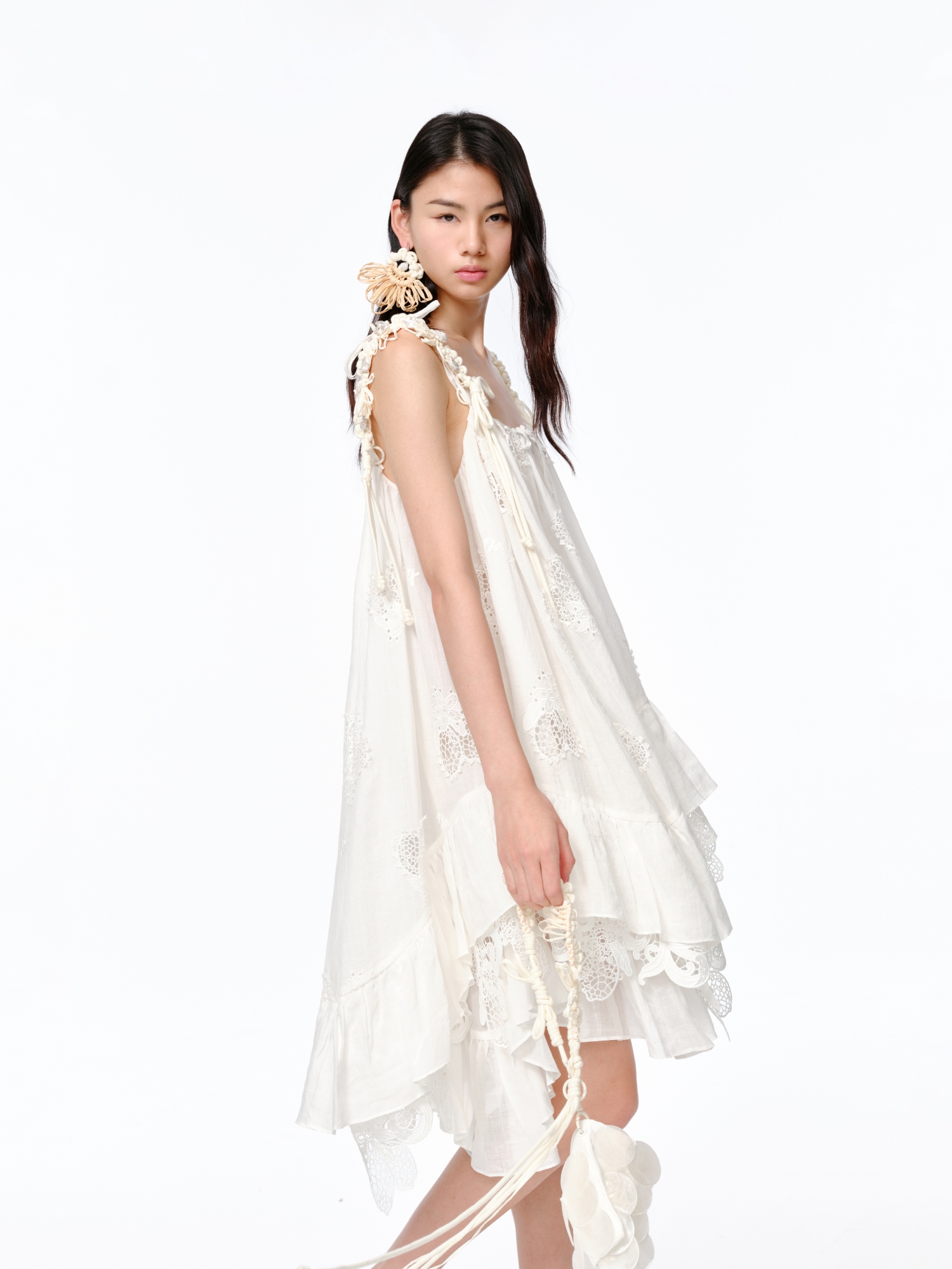 Lemon Hollow Embroidered Short Strap Dress