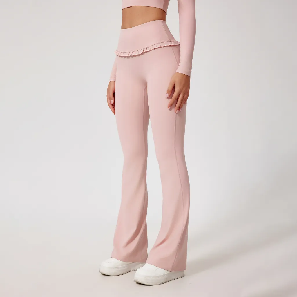 High-waisted Hip-lifting Lace Nude Yoga Casual Trousers - Pink