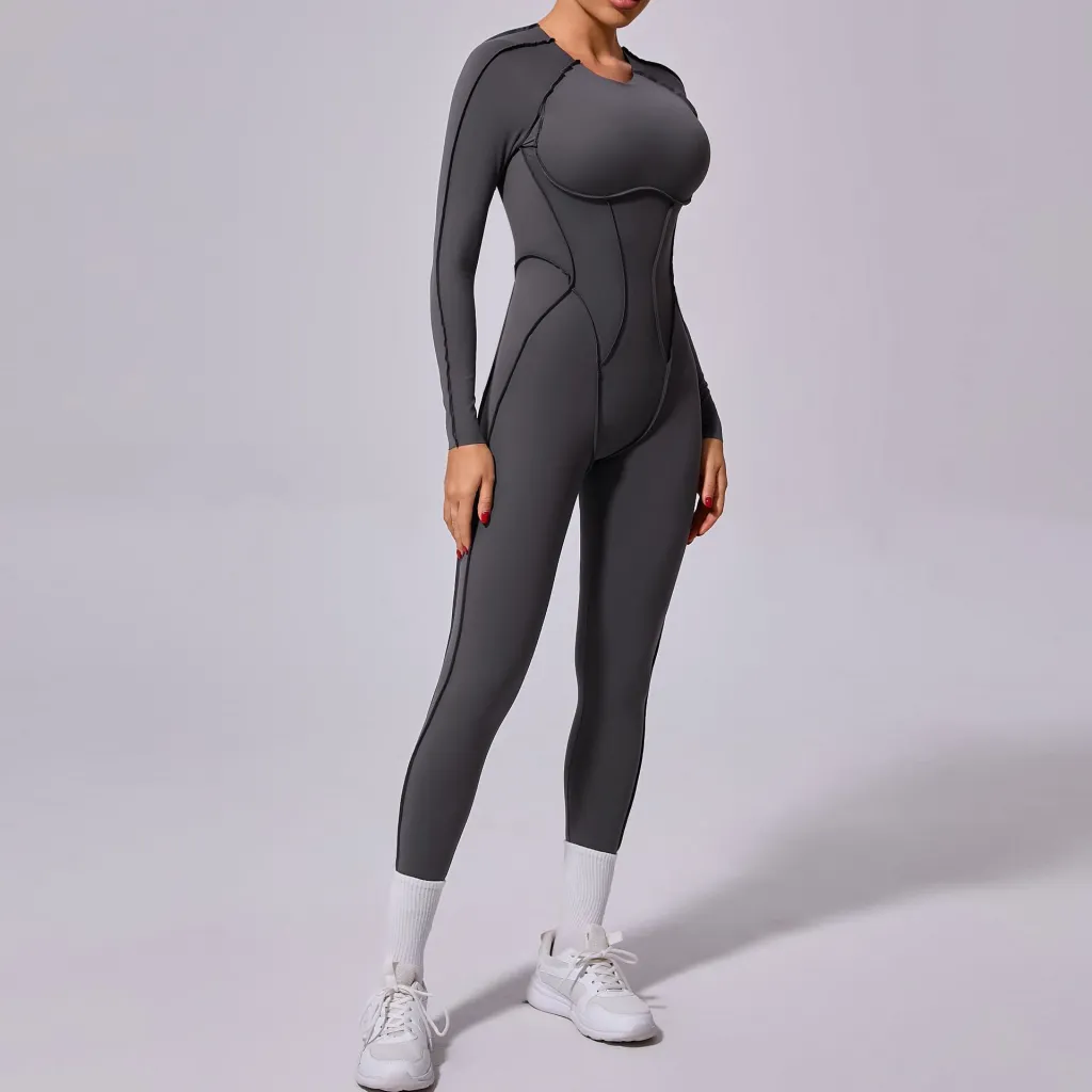 New Winter One-piece Sports Yoga Jumpsuit Backless Tight Jumpsuit - Carbon Gray