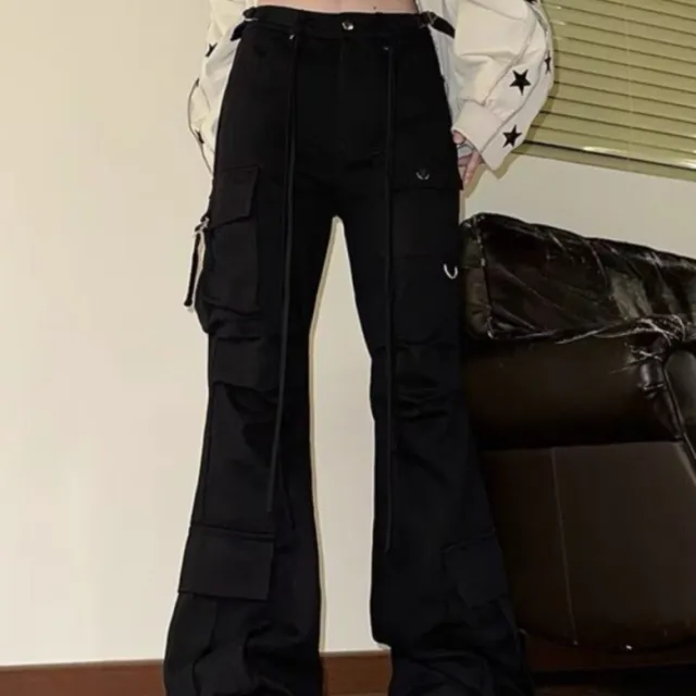 Bootcut Trousers Women's Spring And Autumn Versatile Pocket Flared Overalls Black - Shop at LoveMi