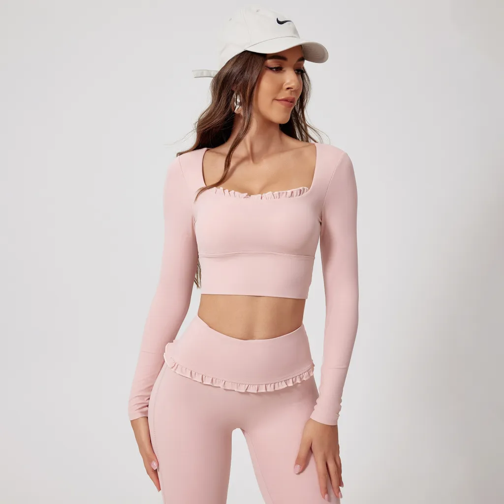 Inch Shadow European And American Quick-drying Fitness Sports Long-sleeved Top - Pink