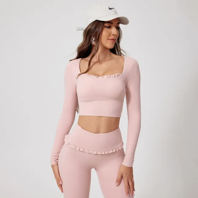 Inch Shadow European And American Quick drying Fitness Sports Long sleeved Top Pink - Shop at LoveMi