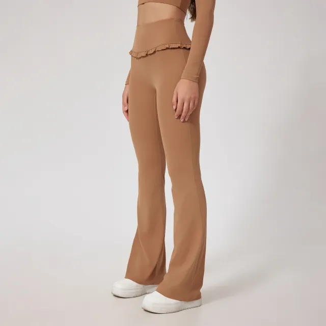 High waisted Hip lifting Lace Nude Yoga Casual Trousers Brown - Shop at LoveMi