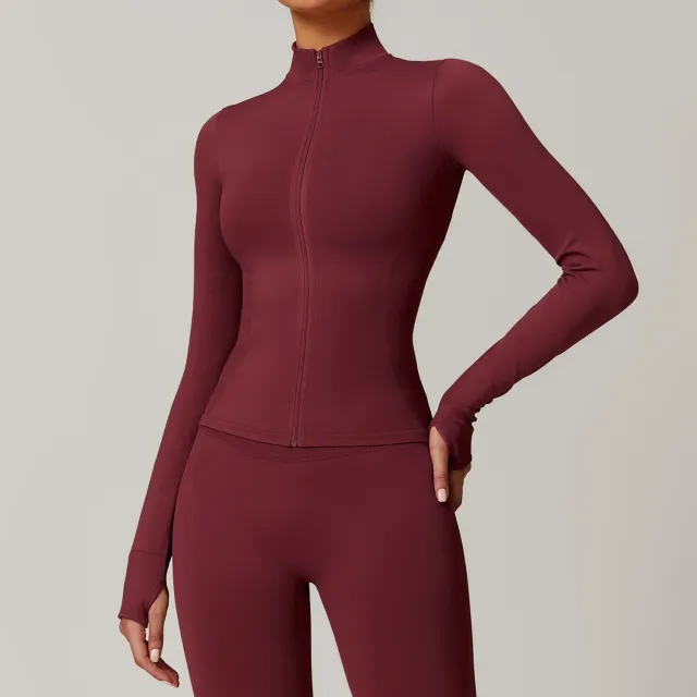 Stand Collar Zipper Yoga Clothes Warm Top Sports Running Jacket Red - Shop at LoveMi