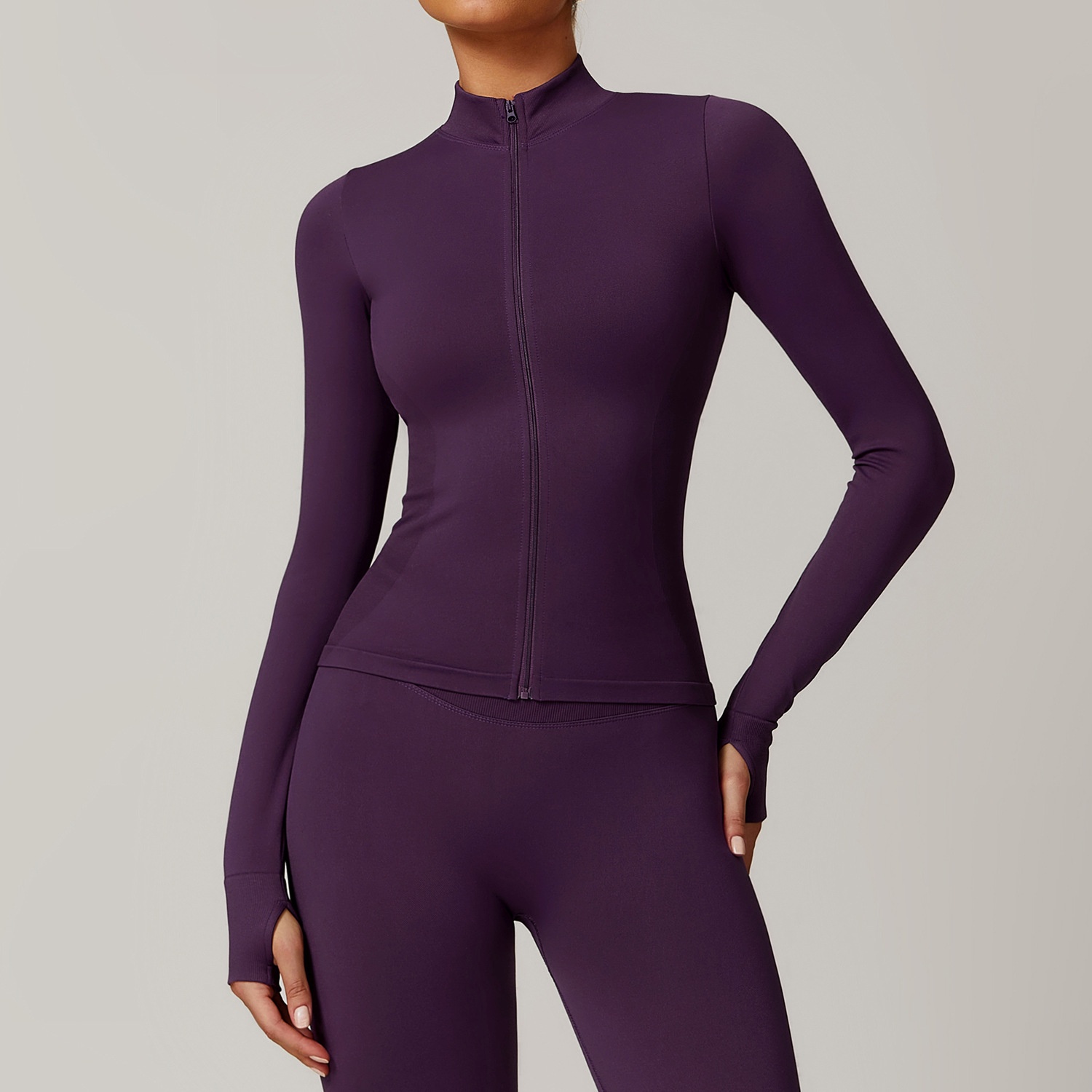 Stand Collar Zipper Yoga Clothes Warm Top Sports Running Jacket Purple - Shop at LoveMi