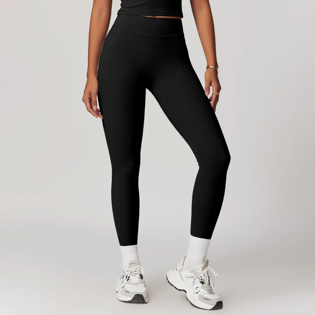 Sanding Tight High Waist Yoga Pants Belly Contracting Hip Raise Fitness Pants - Black