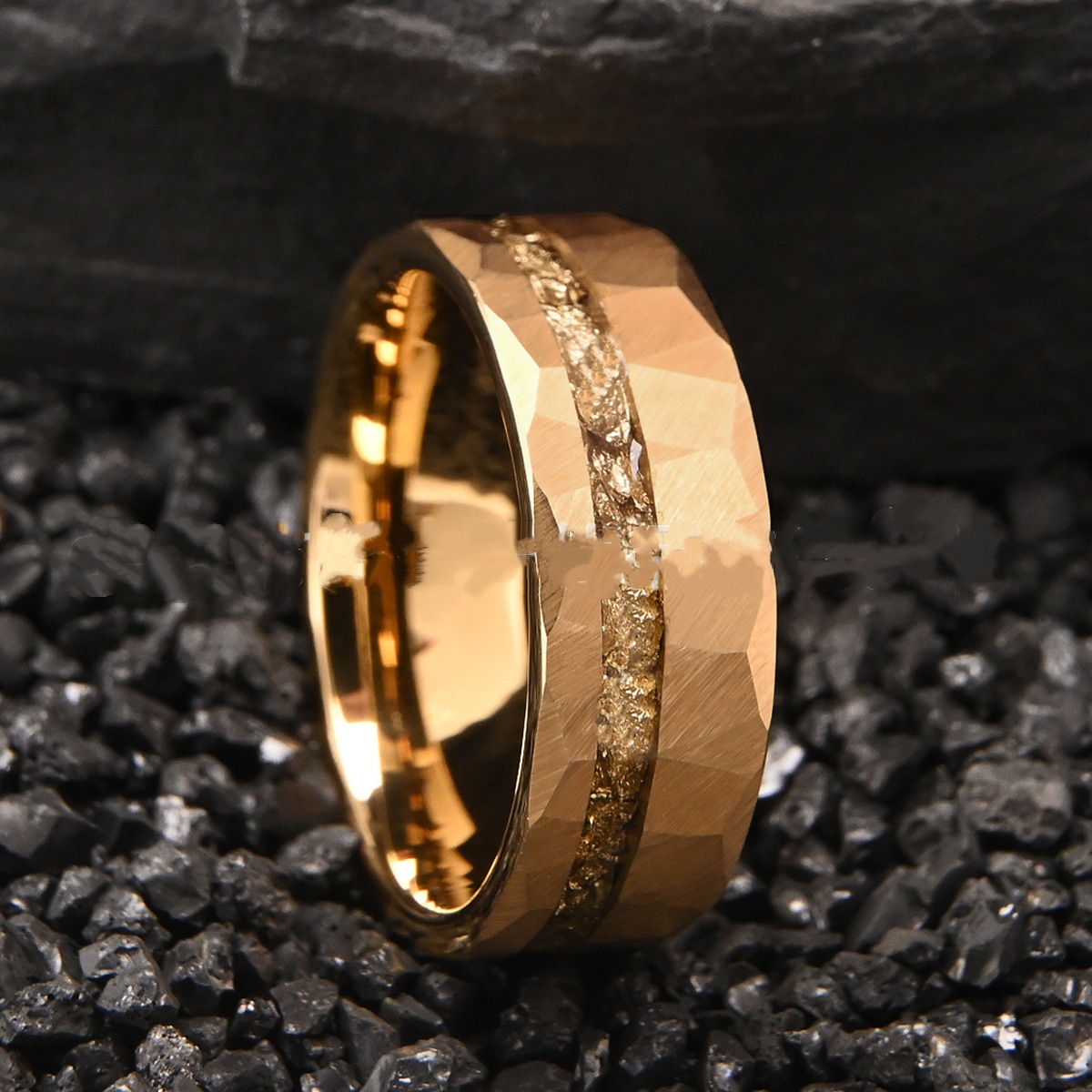 European And American Fashion New Style Slot Inlaid Gold Foil Tungsten Ring