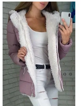 Fleece lined Cardigan Hooded Coat Cotton padded Jacket Purple - Shop at LoveMi