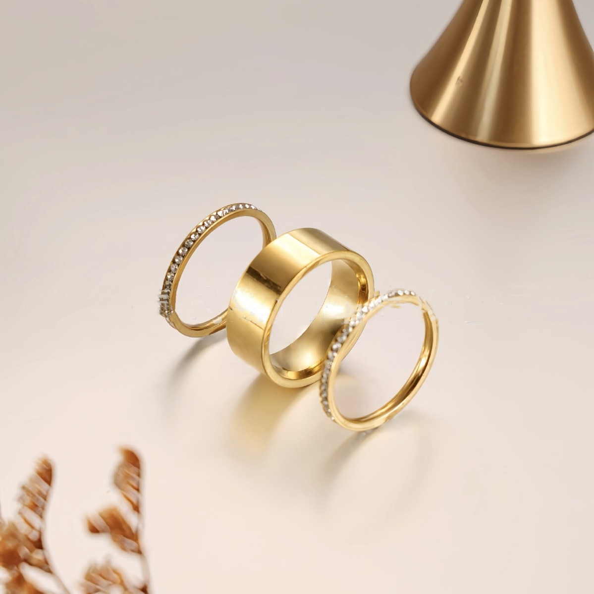 European And American Simple And Light Luxury Titanium Steel Plated 18K Real Gold Wide Ring
