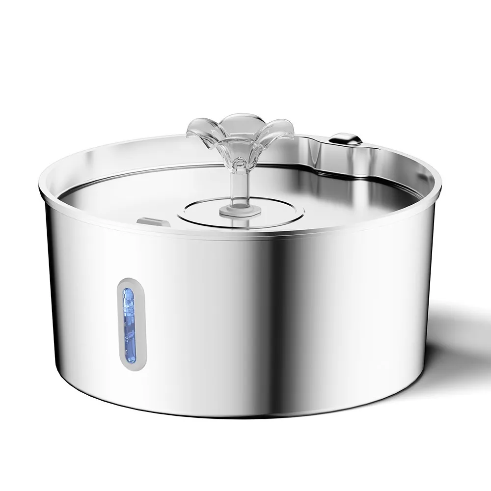 7L Stainless Steel Pet Water Dispenser Automatic Heating Dogs And Cats Water Feeder - Flower Head Mouth Long Window