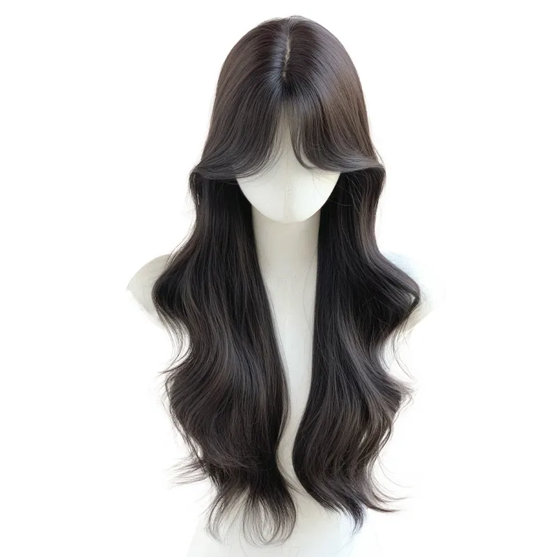 Eight-character Bangs Big Wave Seamless Natural Breathable Hair Supplementing Piece - Natural Black