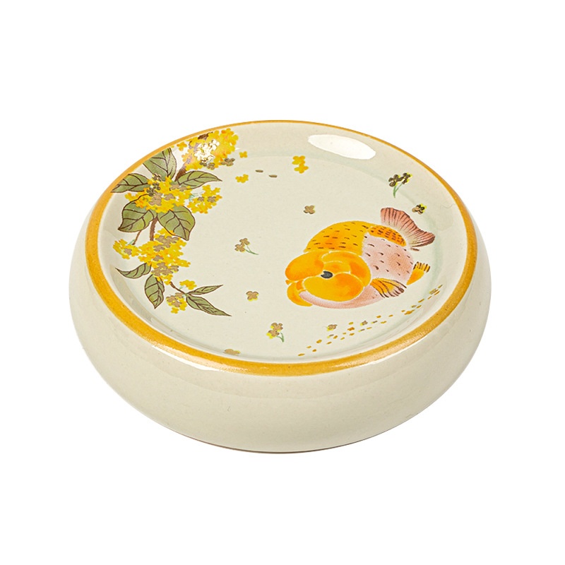 Gold Guifu Carp Small Round Cover Household Ceramic Cover Support Cover Rack