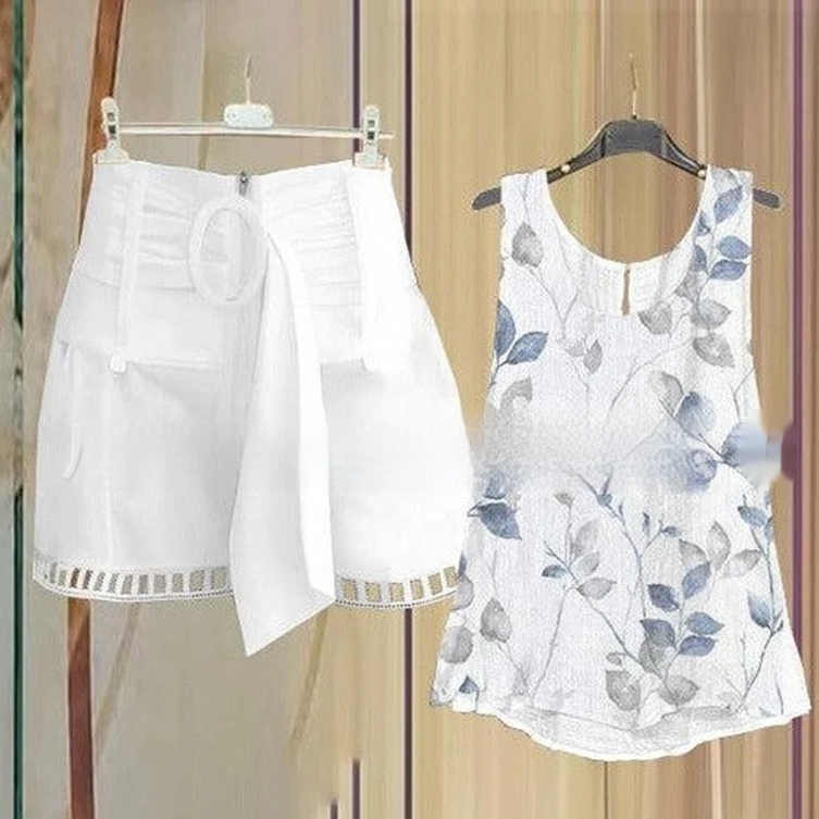 Printed Vest Shorts Casual Suit