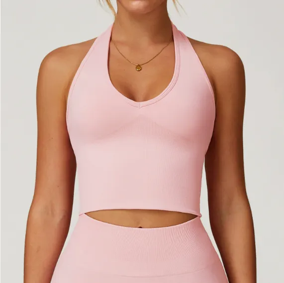 Halter Bra Seamless Thread Dew Pink - Shop at LoveMi
