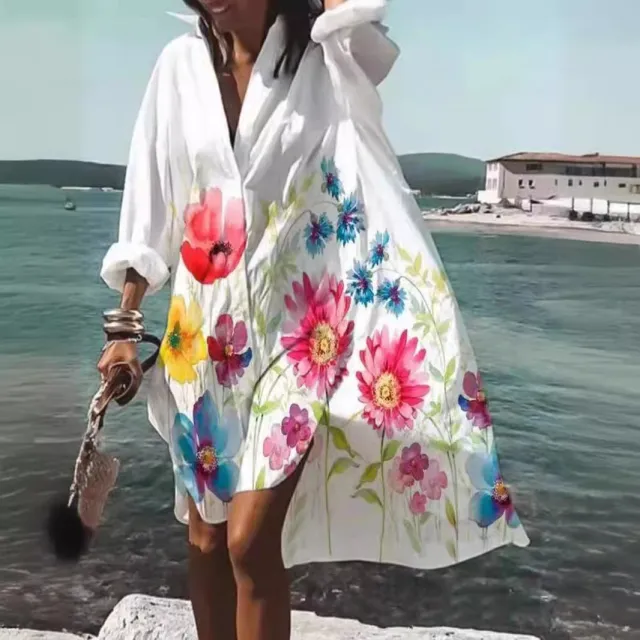 Women's Loose Waist Long Sleeved Shirt Skirt 0248601 Colorful Small Flowers - Shop at LoveMi
