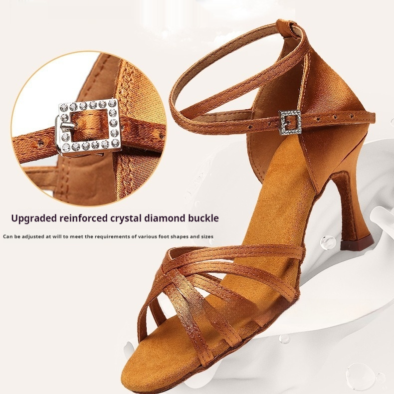 Soft Bottom Satin Grade National Standard Dance Competition Mid-high Heel Latin Dancing Shoes